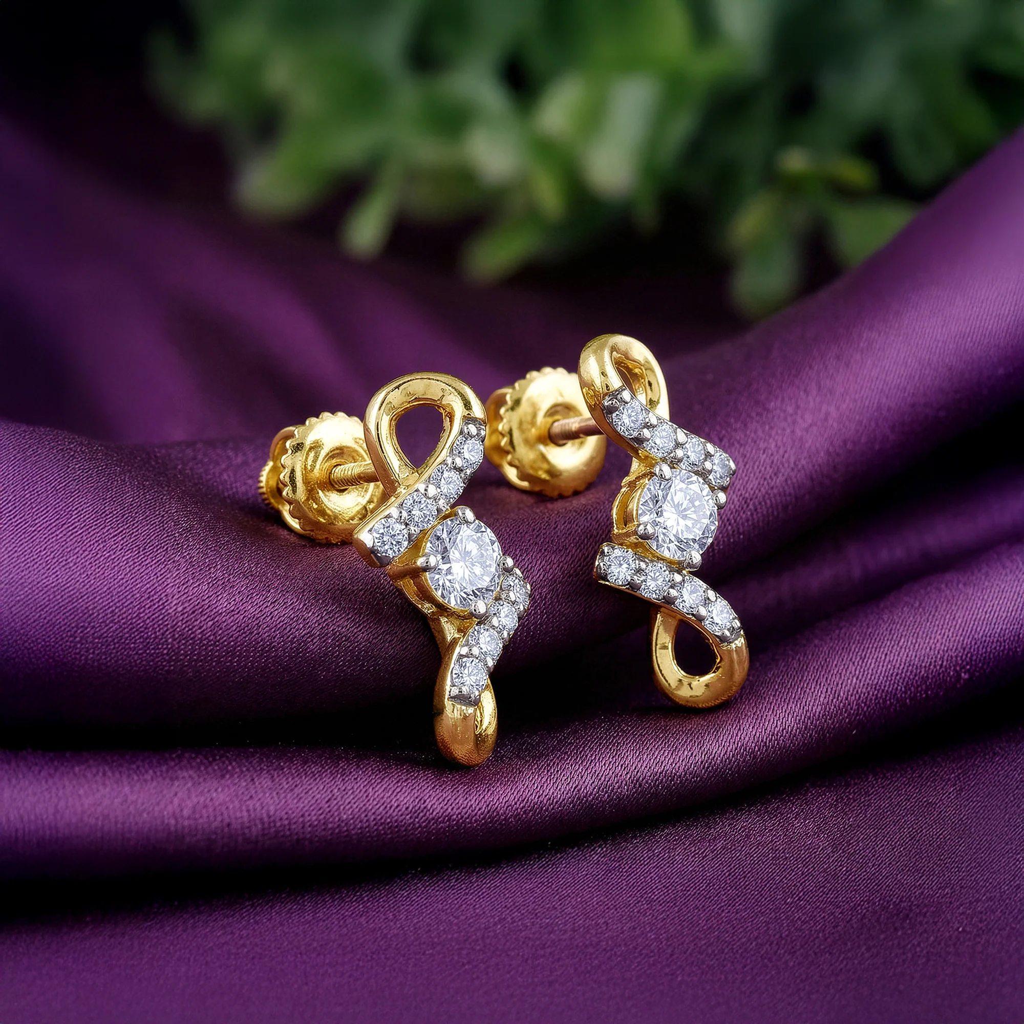 Gold Twisted Glam Lab Grown Diamond Earrings - Image 2