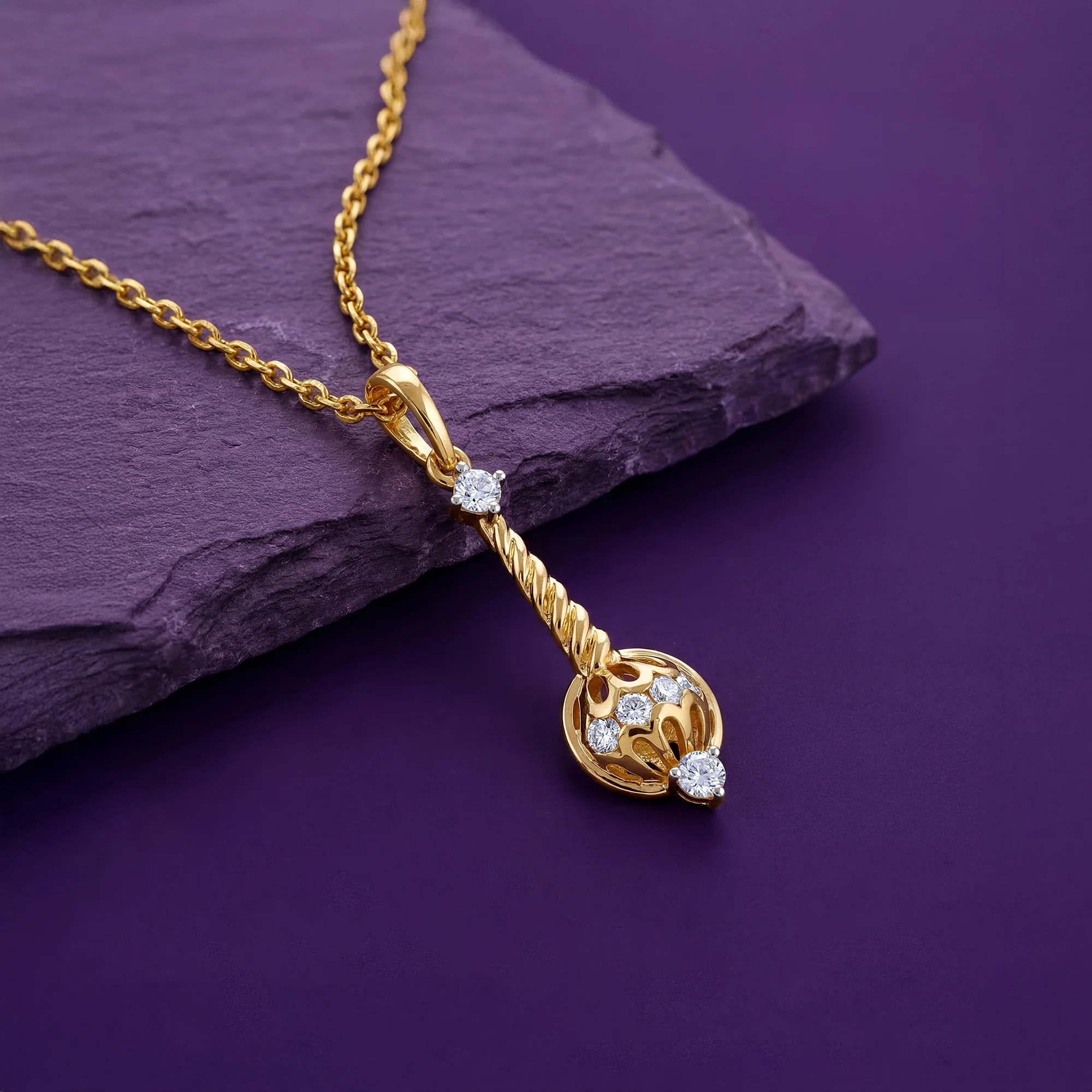 Gold Vajra Gada Lab Grown Diamond Pendant - Image 2