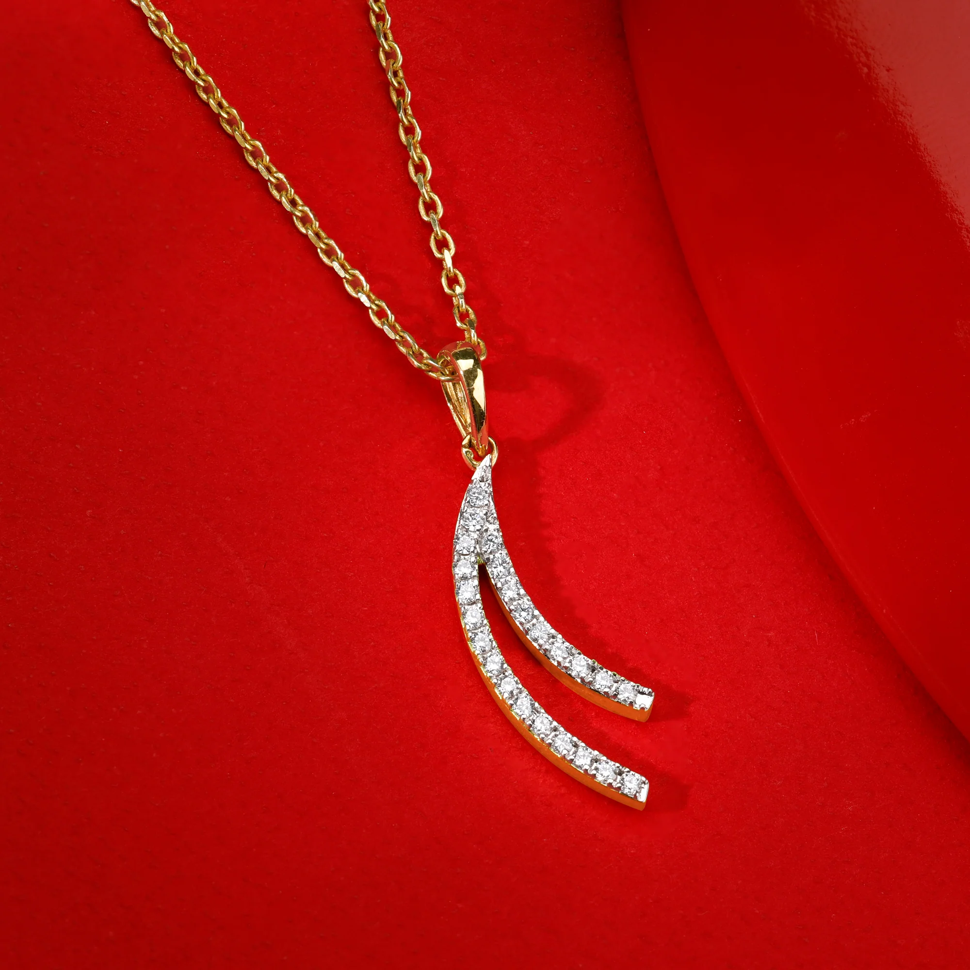 Gold Wave Layers Lab Grown Diamond Pendant - Image 2