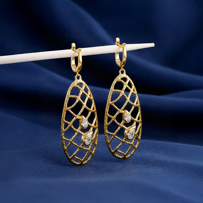 Golden Abstract Dew Earrings - Image 2