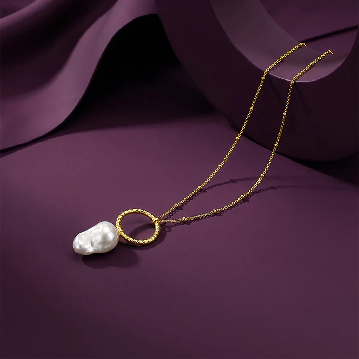 Golden Ava Pearl Pendant With Link Chain - Image 2