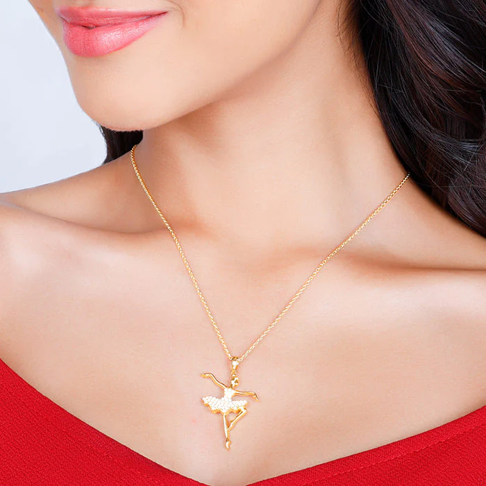 Golden Ballerina Pendant with Link Chain - Image 3