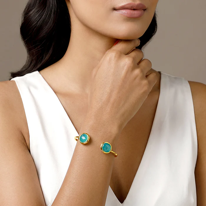 Golden Blue Onyx Cuff Bracelet - Image 3
