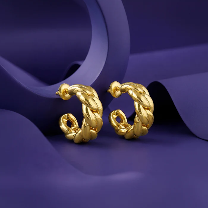 Golden Braided Glow Hoop Earrings - Image 2
