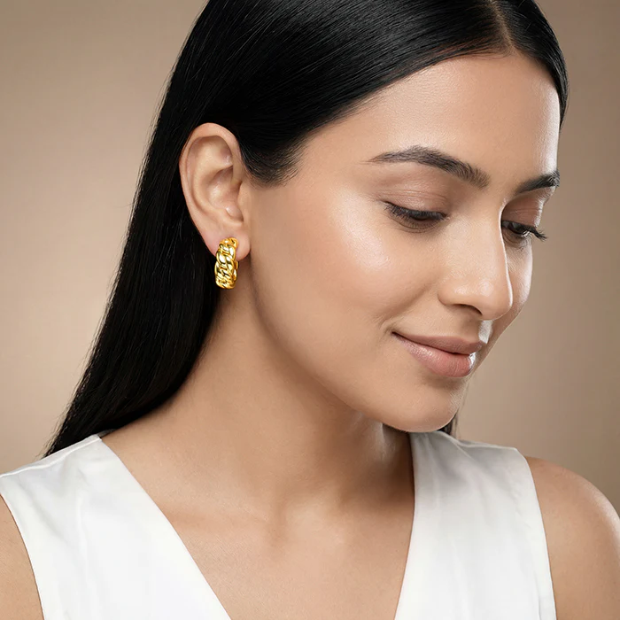 Golden Braided Glow Hoop Earrings - Image 3