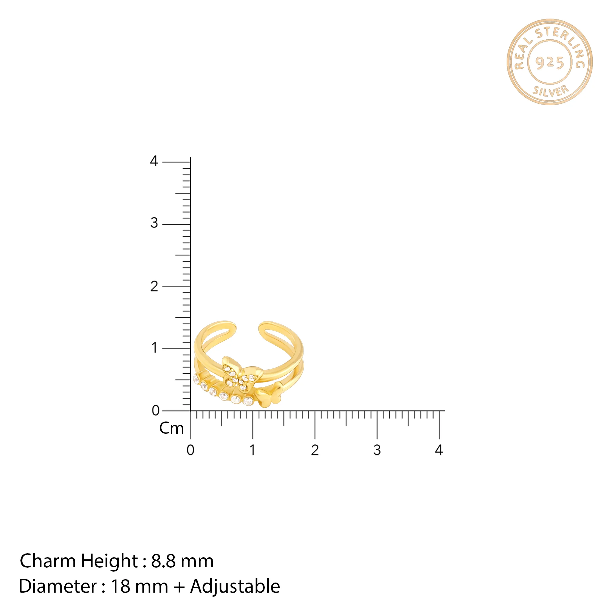 Golden Layered Butterfly In Love Ring - Image 4