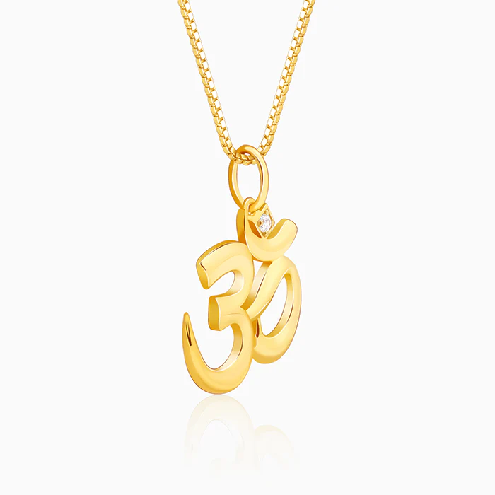 Golden Classic Om Pendant With Box Chain For Him - Image 4
