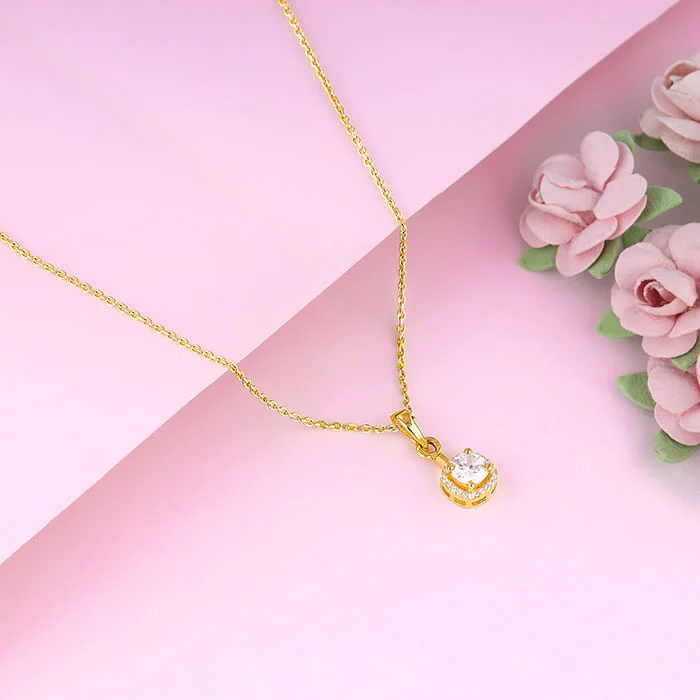 Golden Classy Solitaire Pendant With Link Chain - Image 2