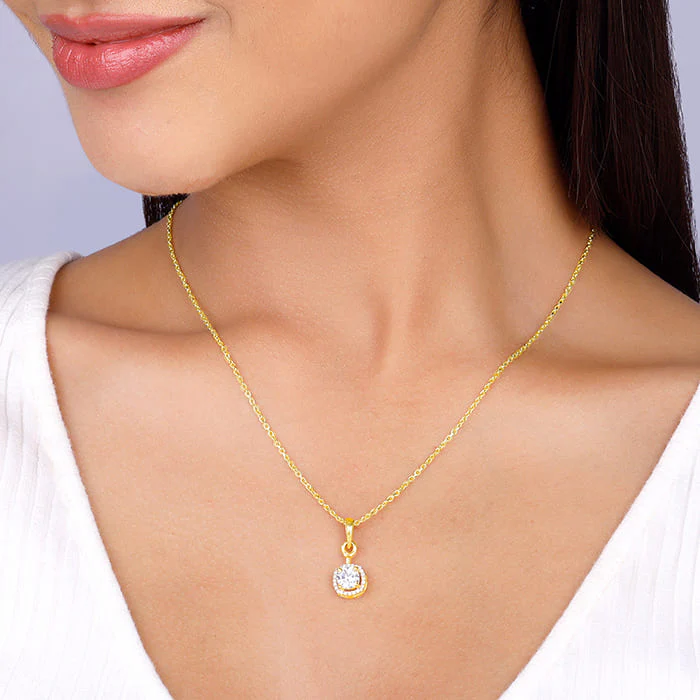 Golden Classy Solitaire Pendant With Link Chain - Image 3