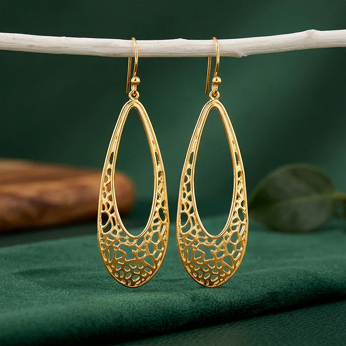 Golden Coral Filigree Earrings - Image 2