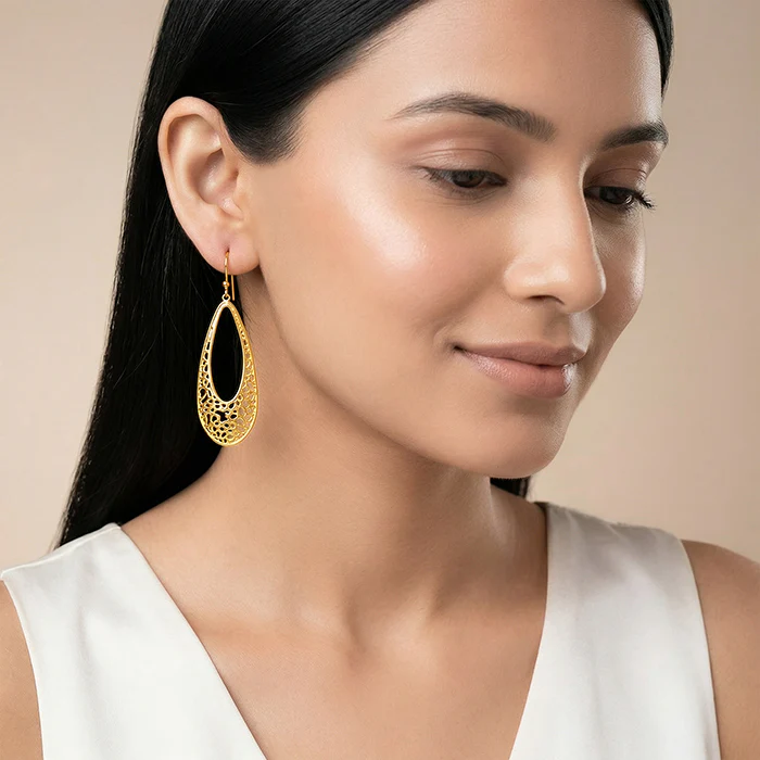 Golden Coral Filigree Earrings - Image 3