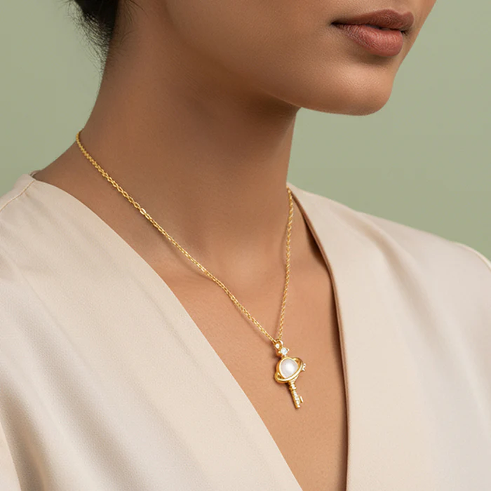 Golden Cosmic Key Pendant With Link Chain - Image 3
