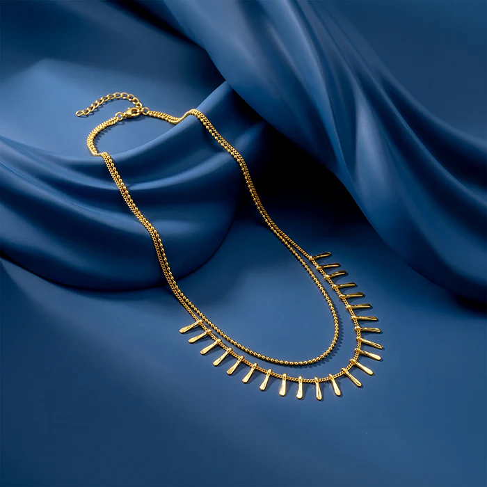 Golden Dual Chain Layered Necklace - Image 2