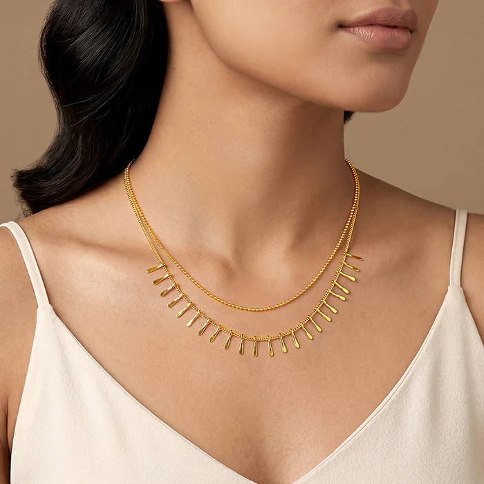 Golden Dual Chain Layered Necklace - Image 3