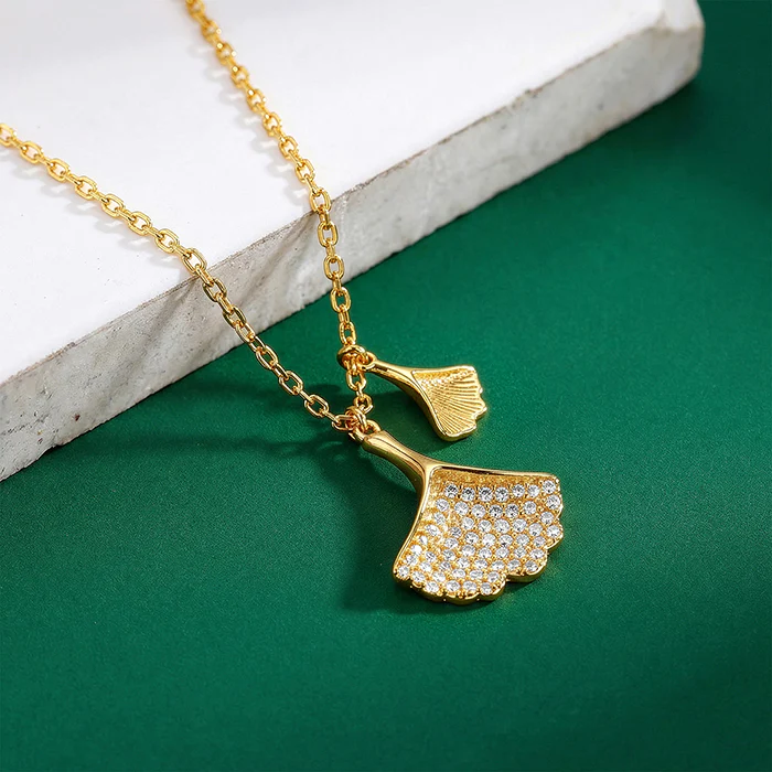 Golden Dual Gingko Leaf Necklace - Image 2