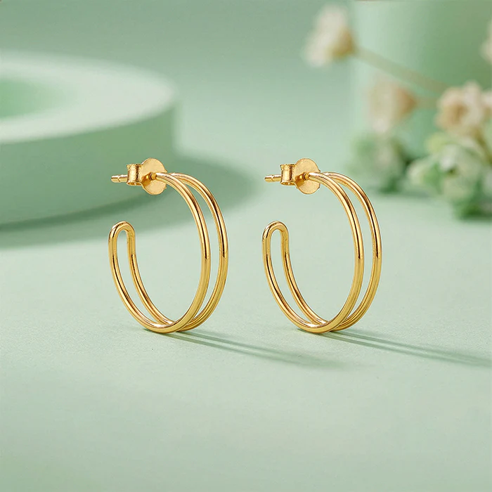 Golden Glamorous J Hoop Earrings - Image 2