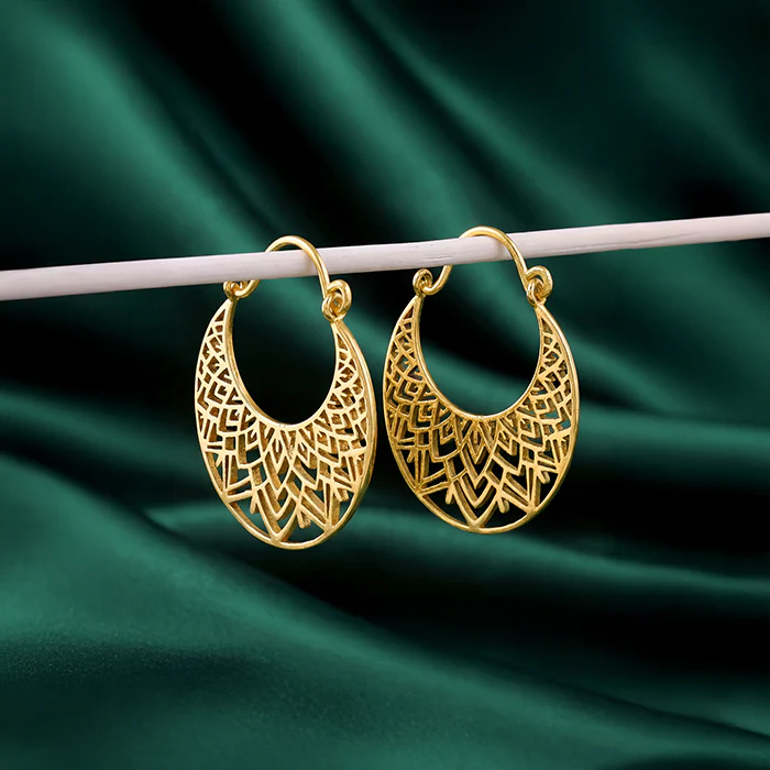 Golden Half Mandala Hoop Earrings - Image 2