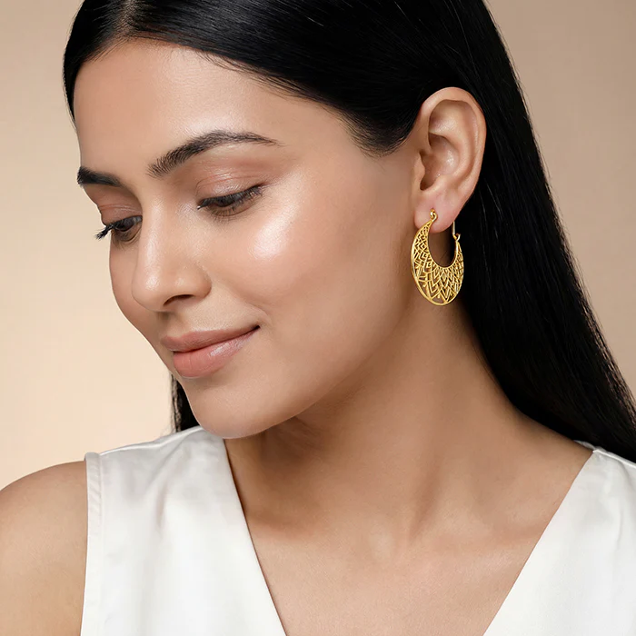 Golden Half Mandala Hoop Earrings - Image 3