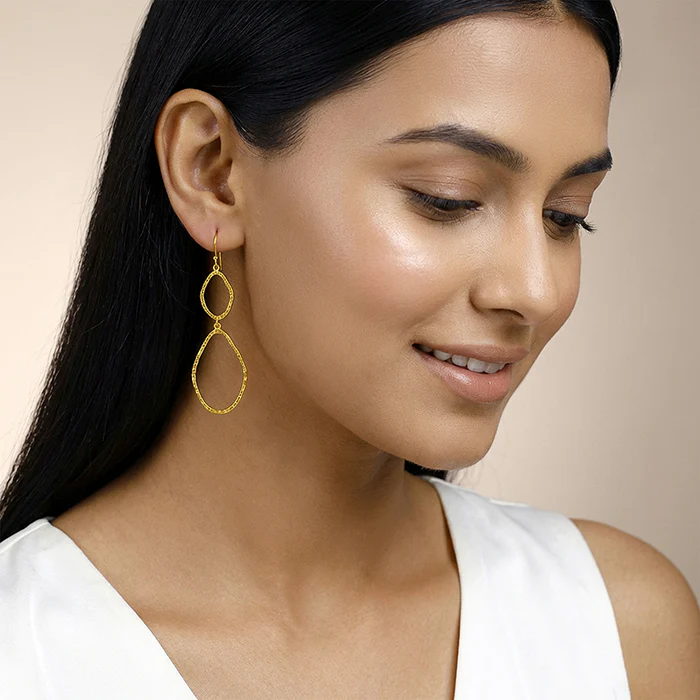 Golden Hammered Textured Hook Earrings - Image 3