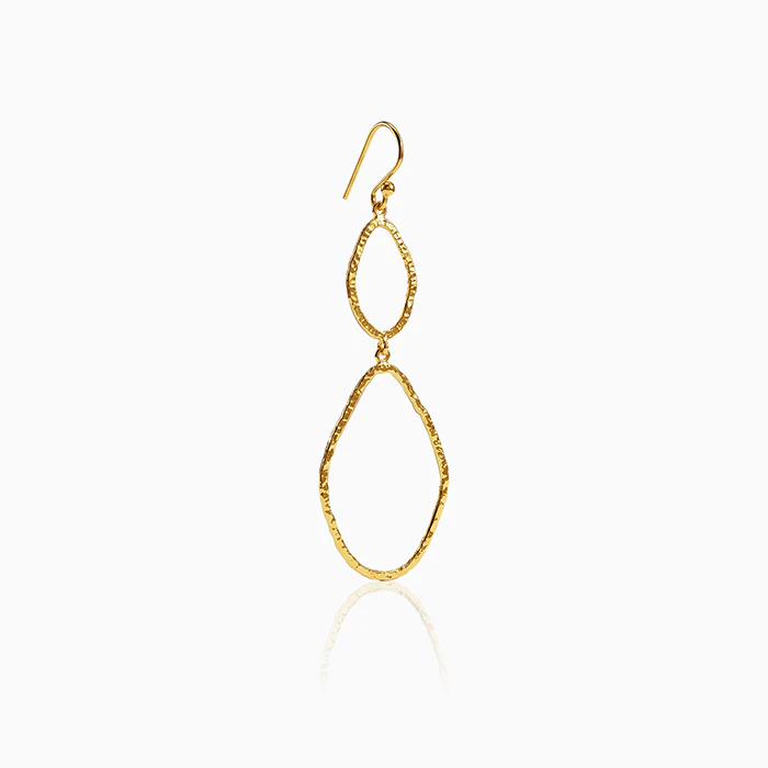 Golden Hammered Textured Hook Earrings - Image 4