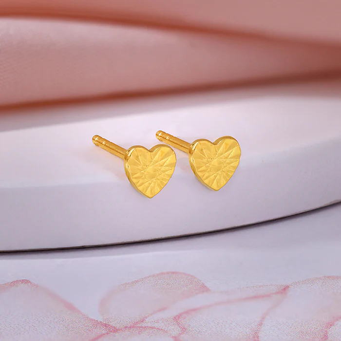 Golden Heart Stud Earrings - Image 2