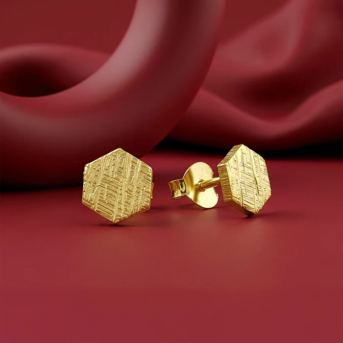 Golden Hexagon Stud Earrings - Image 2