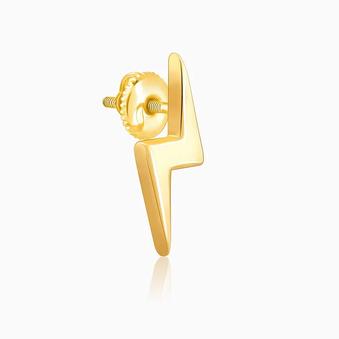 Golden Lightning Bolt Stud Earrings - Image 4