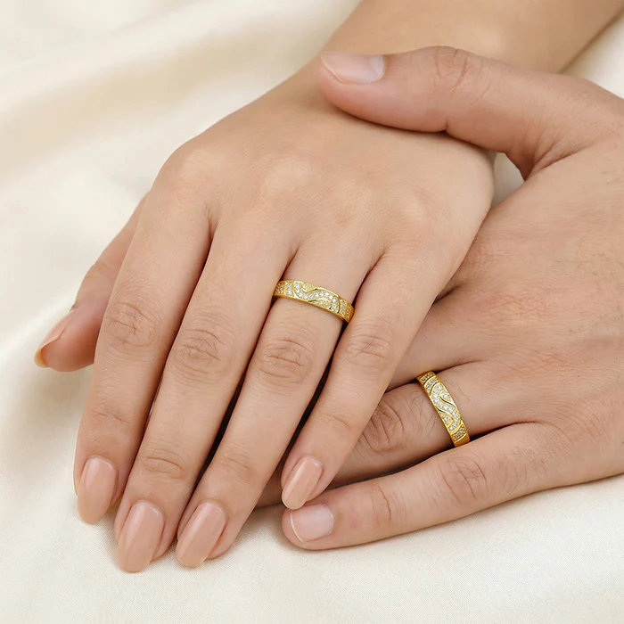 Golden Love in Wave Couple Rings - Image 3