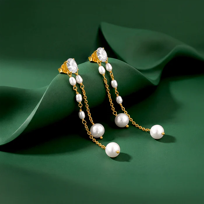 Golden Lovely Pearl Dangler Earrings - Image 2