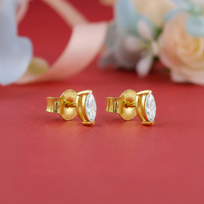 Golden Mini Marquise Stud Earrings - Image 2