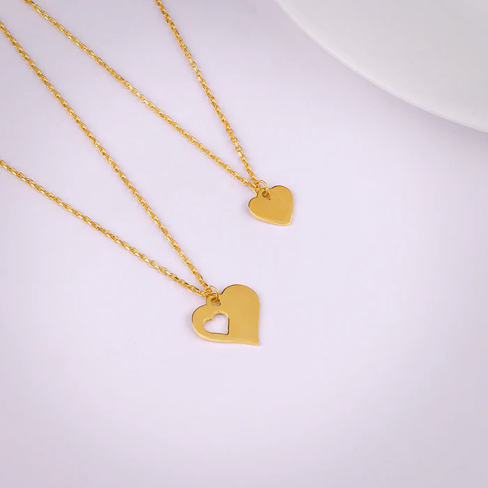 Golden Mother/Daughter Heart Pendant With Link Chain - Image 2
