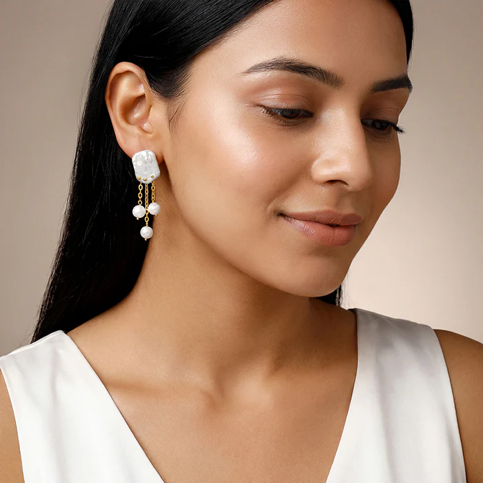 Golden Myrna Pearl Earrings - Image 3