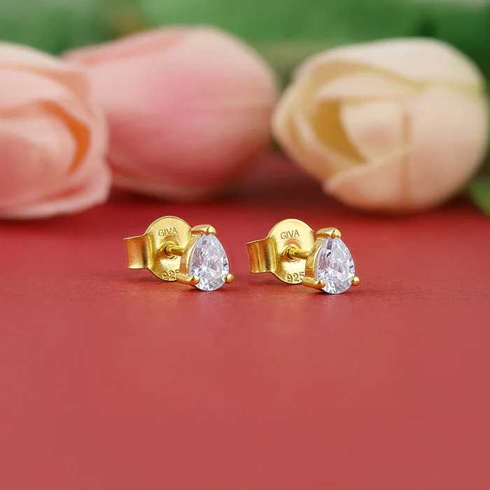 Golden Peardrop Stud Earrings - Image 2
