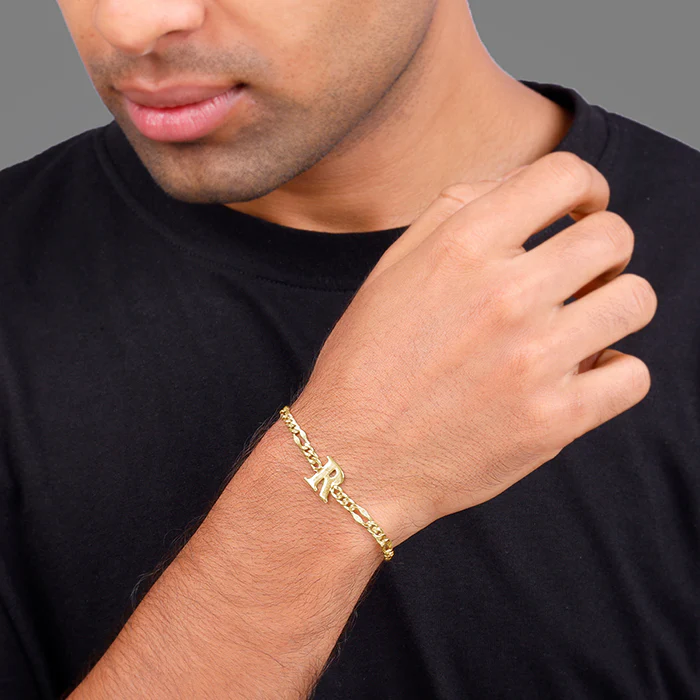 Golden Personalised Alpha Initial Bracelet For Him - Image 3