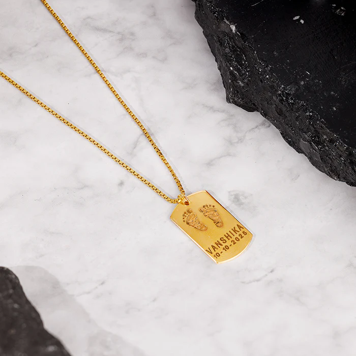 Golden Personalised Baby Foot Print Pendant For Him - Image 2
