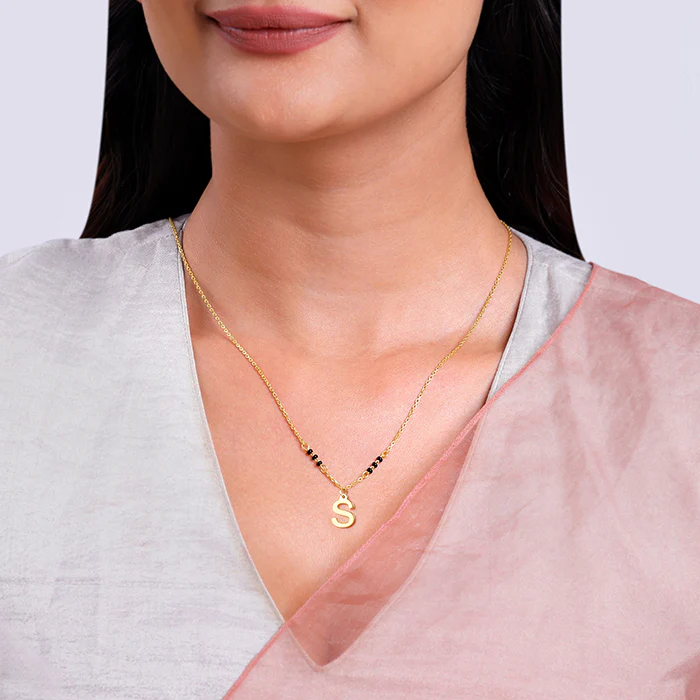 Golden Personalised Cherished Initial Mangalsutra - Image 3