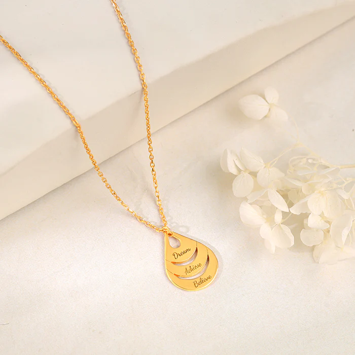 Golden Personalised Dreamy Teardrop Pendant With Link Chain - Image 3