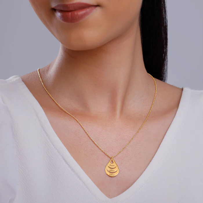 Golden Personalised Dreamy Teardrop Pendant With Link Chain - Image 4