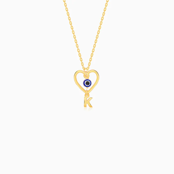 Golden Personalised Evil Eye Heart Initial Pendant
