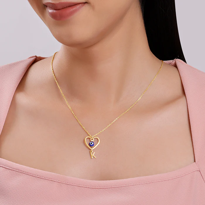 Golden Personalised Evil Eye Heart Initial Pendant - Image 3