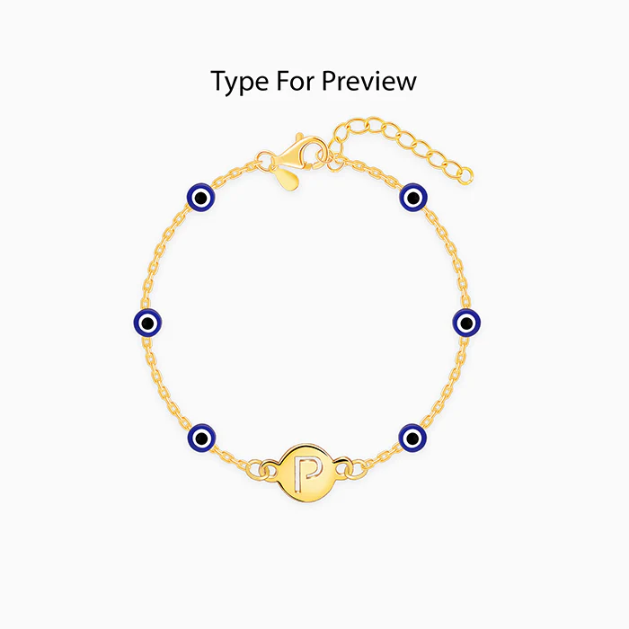 Golden Personalised Evil Eye Initial Bracelet - Image 2