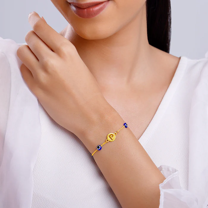 Golden Personalised Evil Eye Initial Bracelet - Image 4
