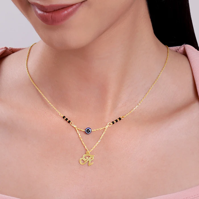 Golden Personalised Evil Eye Mangalsutra Necklace - Image 3