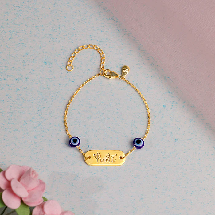 Golden Personalised Evil Eye Name Bracelet - Image 2