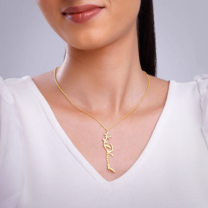 Golden Personalised Flower Name Pendant with Link Chain - Image 4