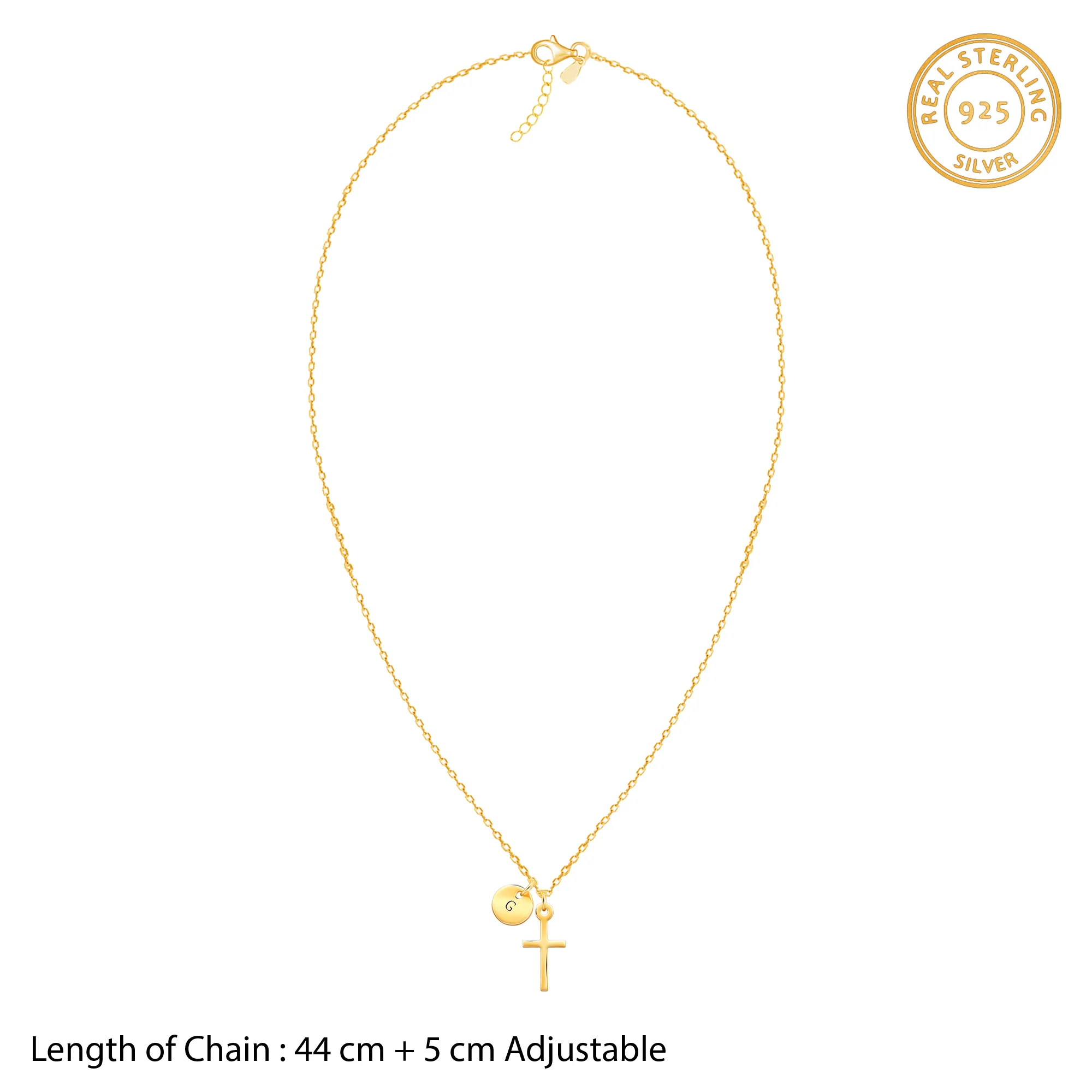 Golden Personalised Halo Cross Pendant With Link Chain - Image 5