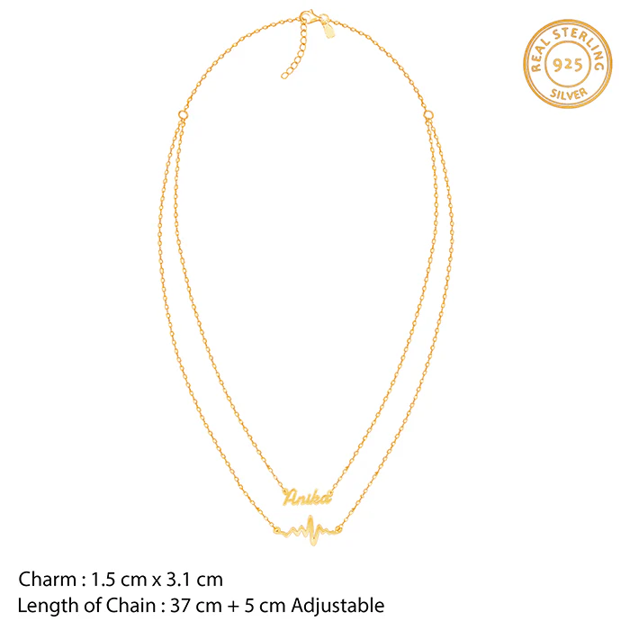 Golden Personalised Heartbeat Layered Necklace - Image 4