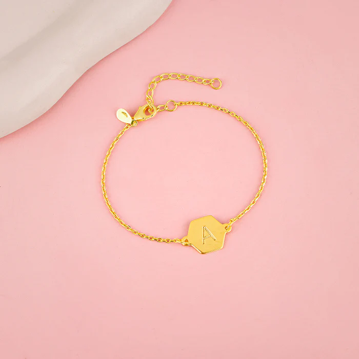 Golden Personalised Hexagon Initial Bracelet - Image 2