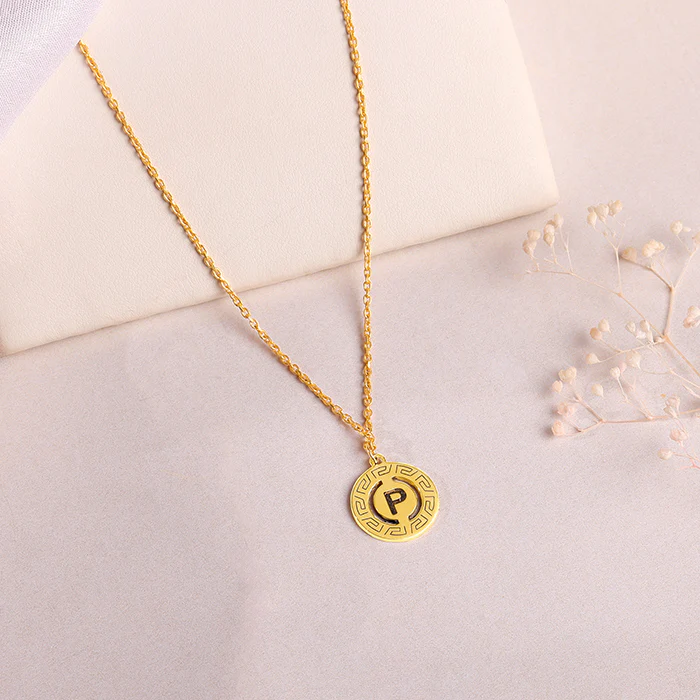 Golden Personalised Initial Grace Pendant with Link Chain - Image 3