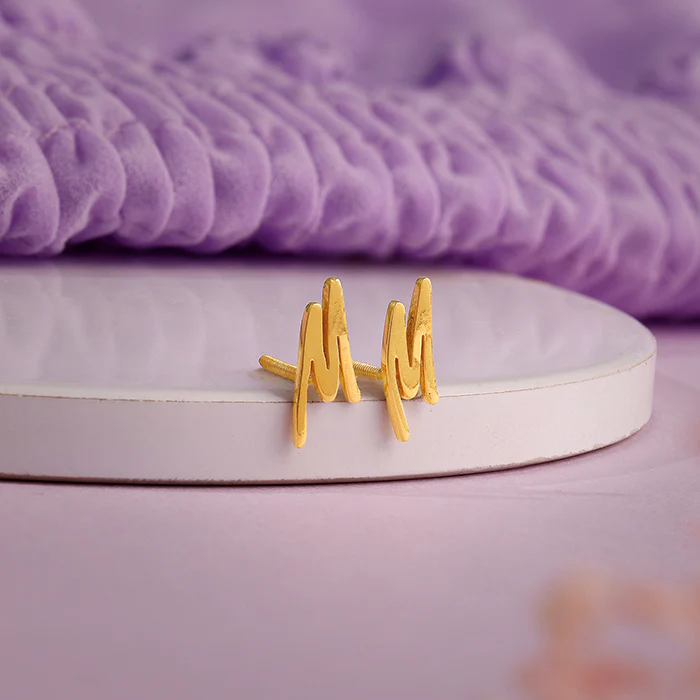 Golden Personalised Letter Stud Earrings - Image 3
